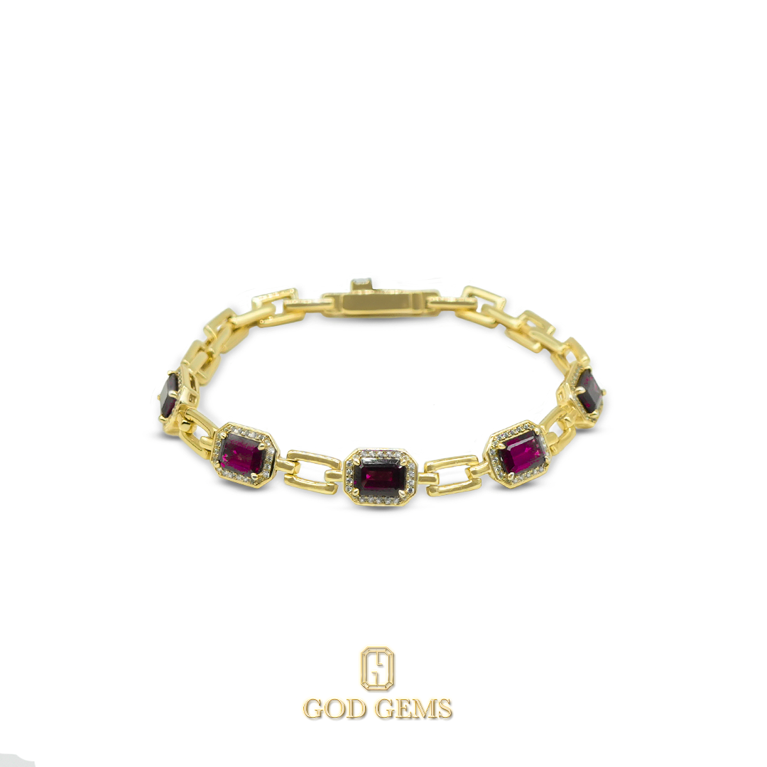 Pulsera de Turmalinas Rubelita y Zirconias en Oro 10k