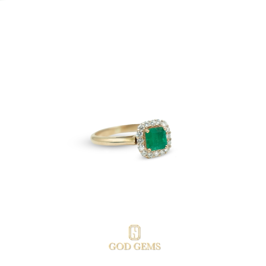 Anillo de Esmeralda Colombiana y Diamantes Naturales en Oro 18k