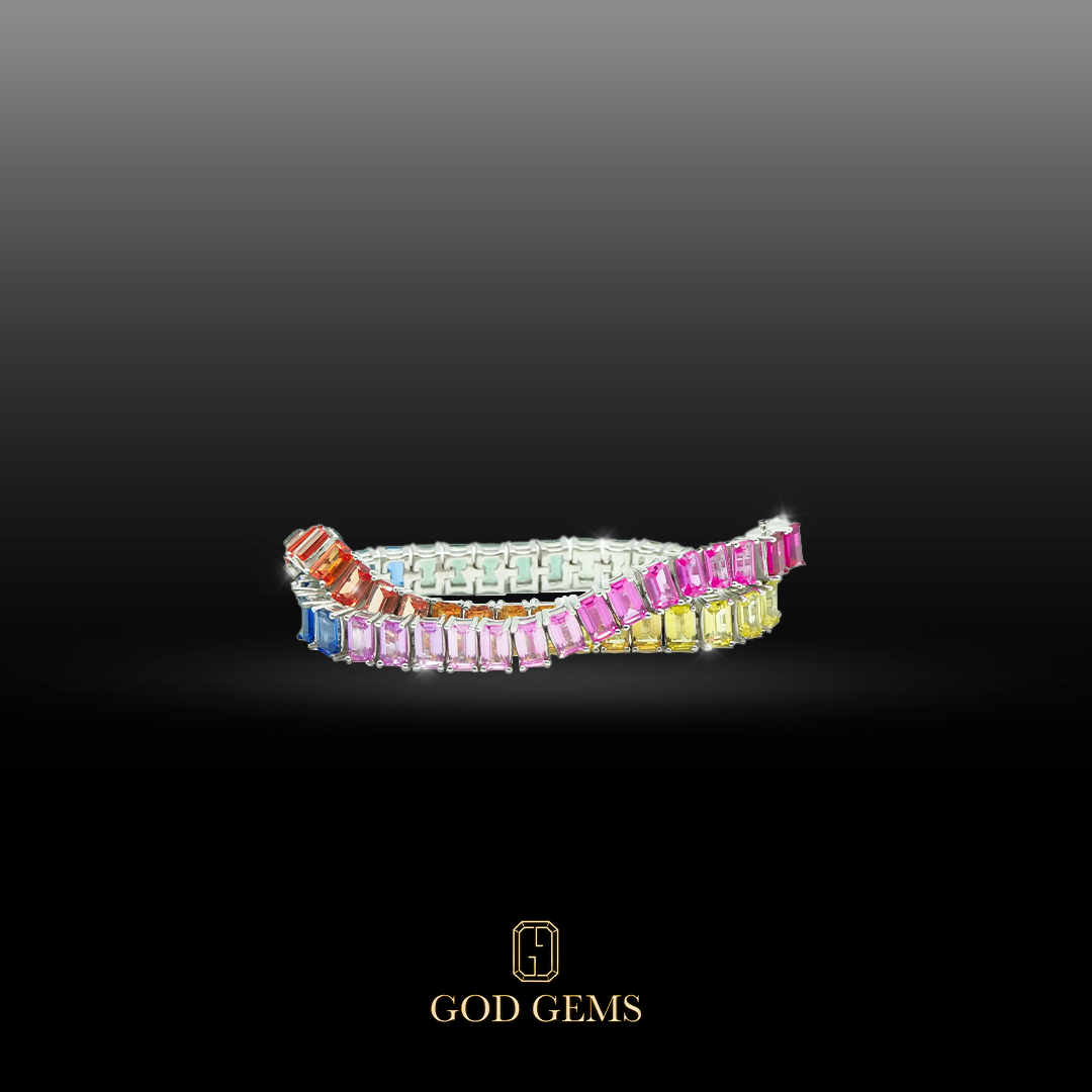 Pulsera Tenis de Zafiros Rainbow con Montura en Plata S 925