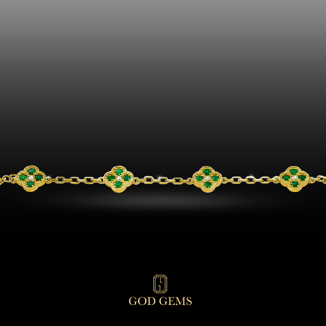 Pulsera Tréboles de Esmeraldas en Oro 14K.