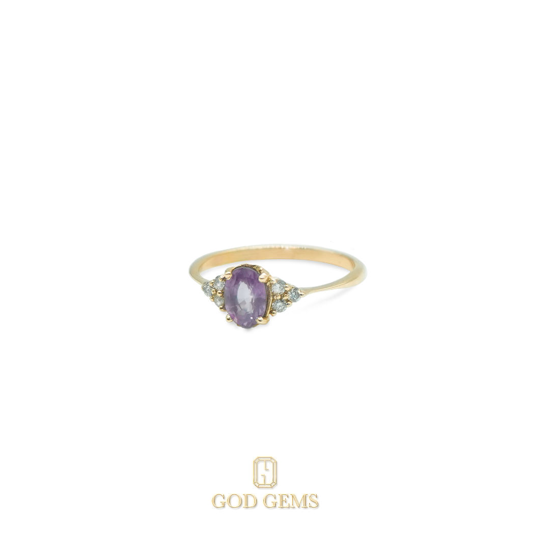 Anillo de Zafiro Morado y Diamantes Naturales en Oro 14k
