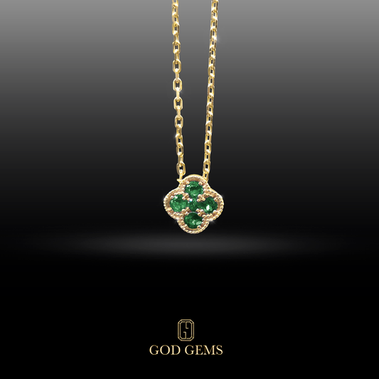 Collar Trébol de Esmeraldas en Oro 14K.