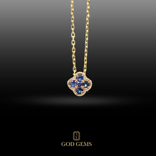 Collar Trébol de Zafiros en Oro 14K.
