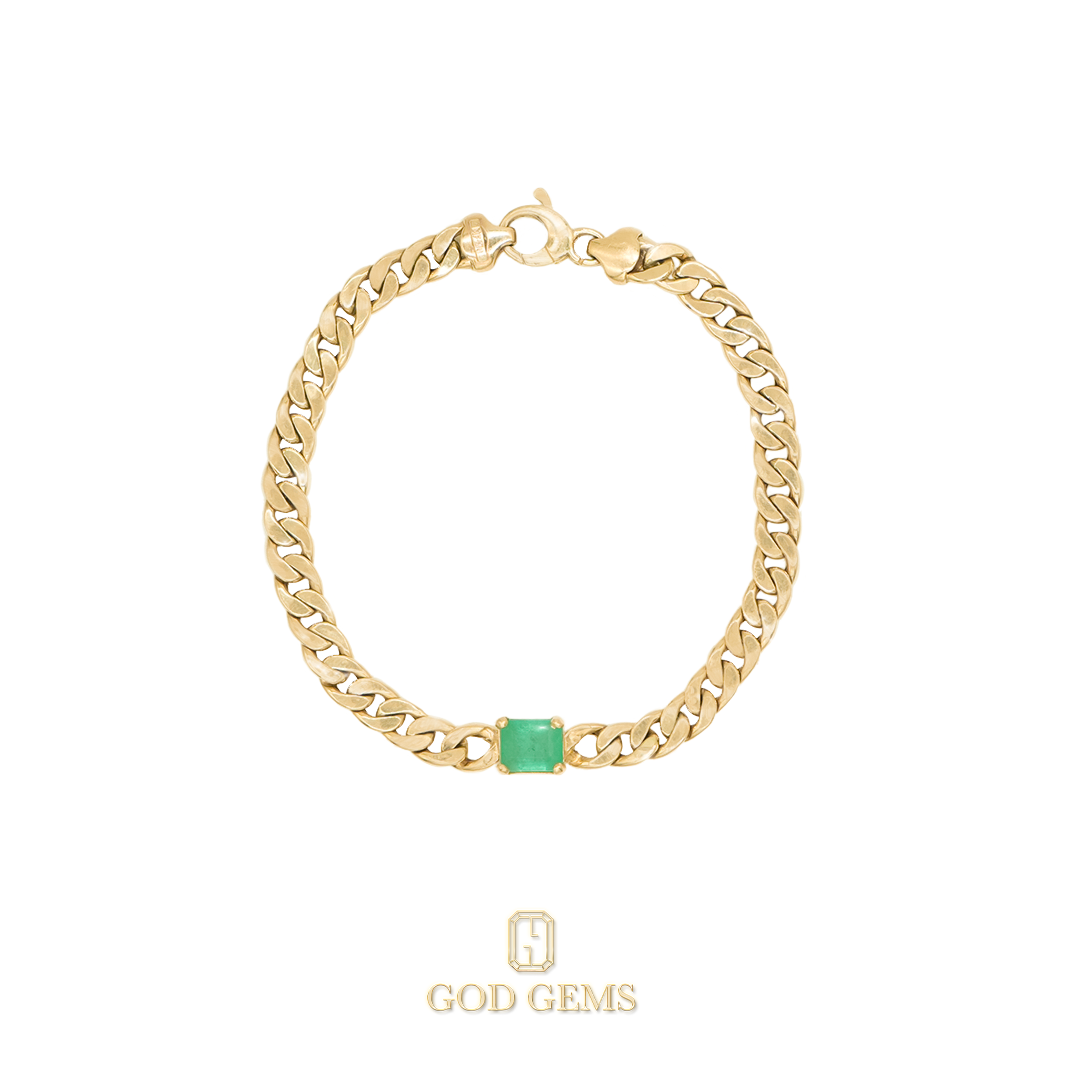 Brazalete de Cadena Tipo Figaro y Esmeralda Colombiana en Oro 14k