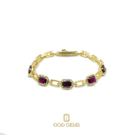 Pulsera de Turmalinas Rubelita y Zirconias en Oro 10k