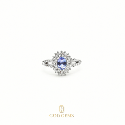 Anillo de Tanzanita en Oro Blanco 14k