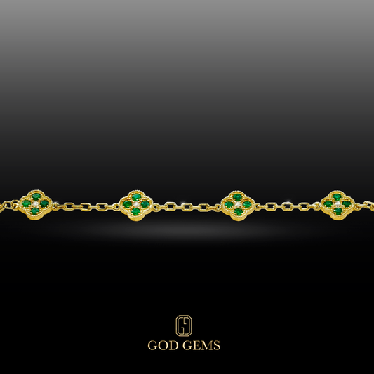 Pulsera Tréboles de Esmeraldas en Oro 14K.
