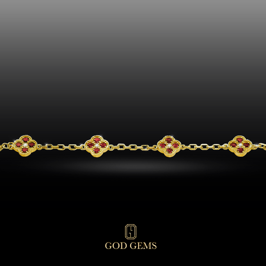 Pulsera Tréboles de Rubíes en Oro 14K.