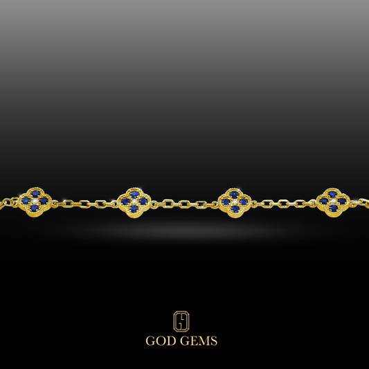 Pulsera Tréboles de Zafiros en Oro 14K.