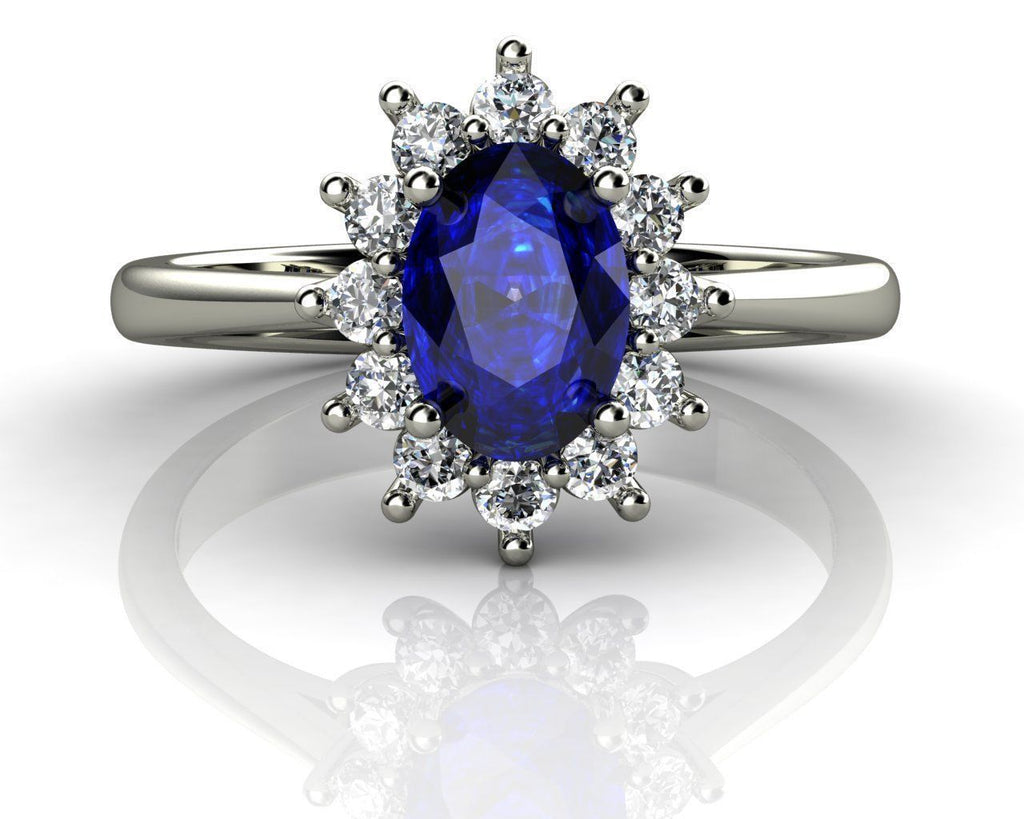 Anillo Lady Di zafiro y diamante natural