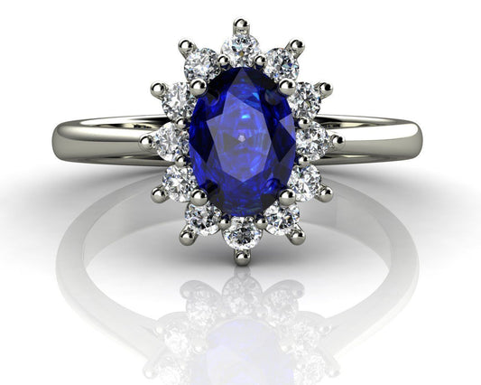 Anillo Lady Di zafiro y diamante natural