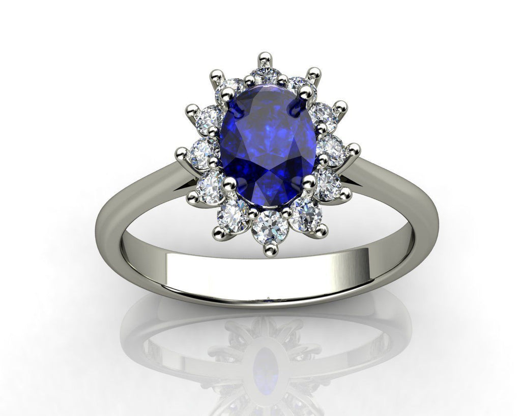 Anillo Lady Di zafiro y diamante natural